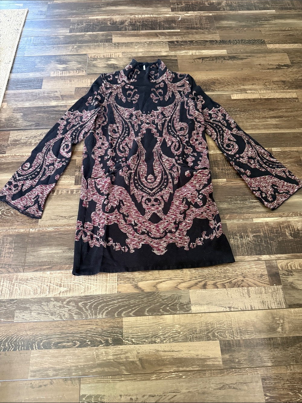 Free People Black and Rose Paisley Tunic Dress